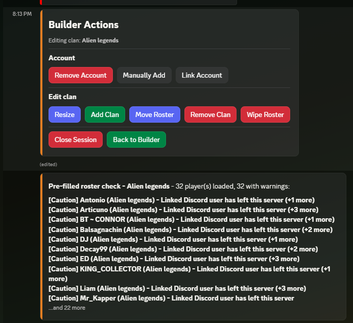 The Builder Actions menu